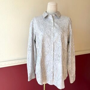 Chicos Grey Snakeskin Button Down Fitted Dress Shirt Cotton Stretch Size 2.5/14